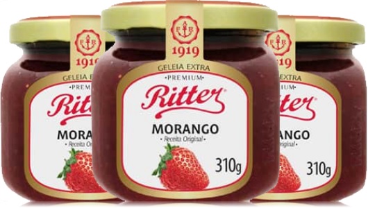 potes de geleia, geléia, extra, morango, frutas, ritter