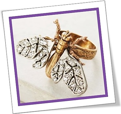 gold ring with diamond, insect, beetle