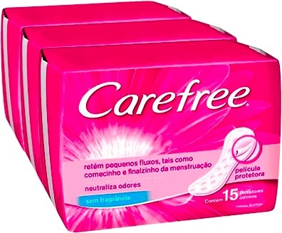 carefree absorvente íntimo sem fragrância, início e fim de menstruação