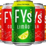 latas de refrigerante fys limão, cola, laranja, heineken brasil, fy