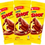 pedaços, barra de chocolate lacta shot amendoim, lanche, sobremesa, alimento