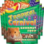 tropical carnival, browns, hamster, blend of fruits, nuts, veggies