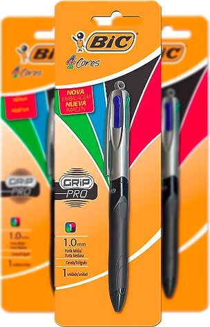 caneta esferográfica bic 4 cores grip pro azul, preto, vermelho e verde caneta esferográfica bic 4 cores grip pro azul, preto, vermelho e verde