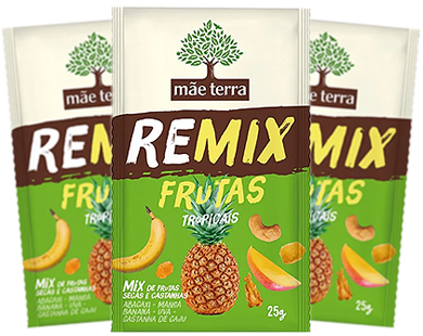 remix mãe terra, mix de frutas secas e castanhas remix mãe terra, mix de banana, uva, abacaxi, manga e castanhas de caju