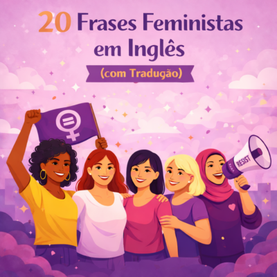 20 Frases Feministas em Inglês com Tradução Frases feministas em inglês com tradução: ilustração de cinco mulheres com símbolo de igualdade e empoderamento